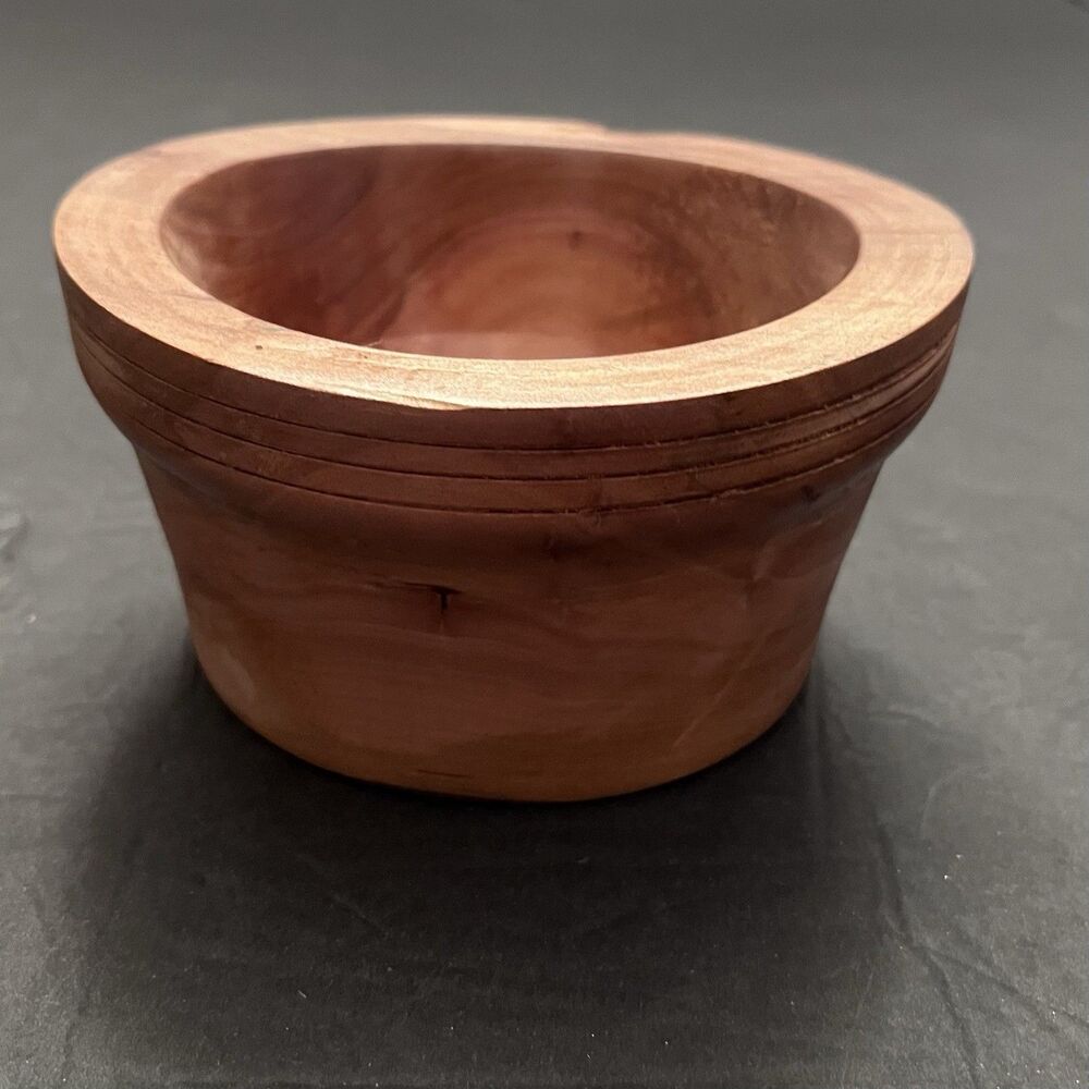 Hand Carved Teak Wood Mini Decorative Round Small Bowl 5” x 2 1/2” Decor